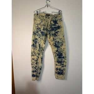M. Society Mad City Mens 30x30 Acid Wash Tie Dye Slim Straight Jeans Yellow Blue